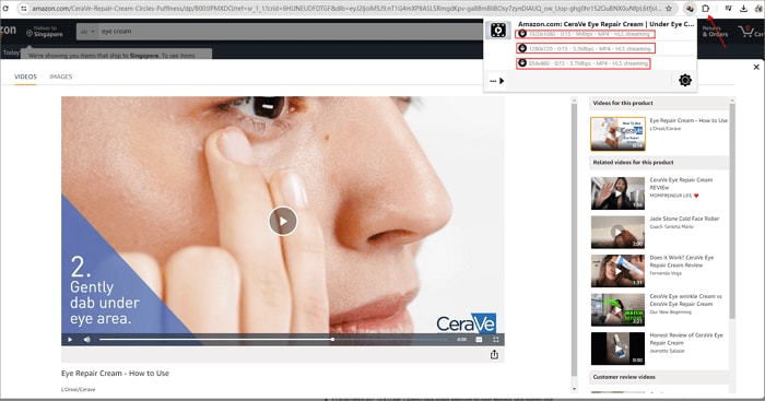 download Amazon product video using extension