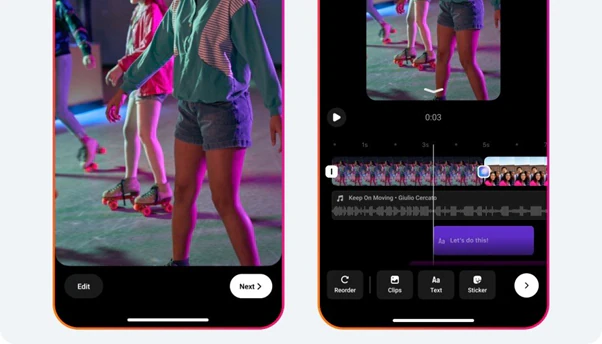 instagram built-in reel editor