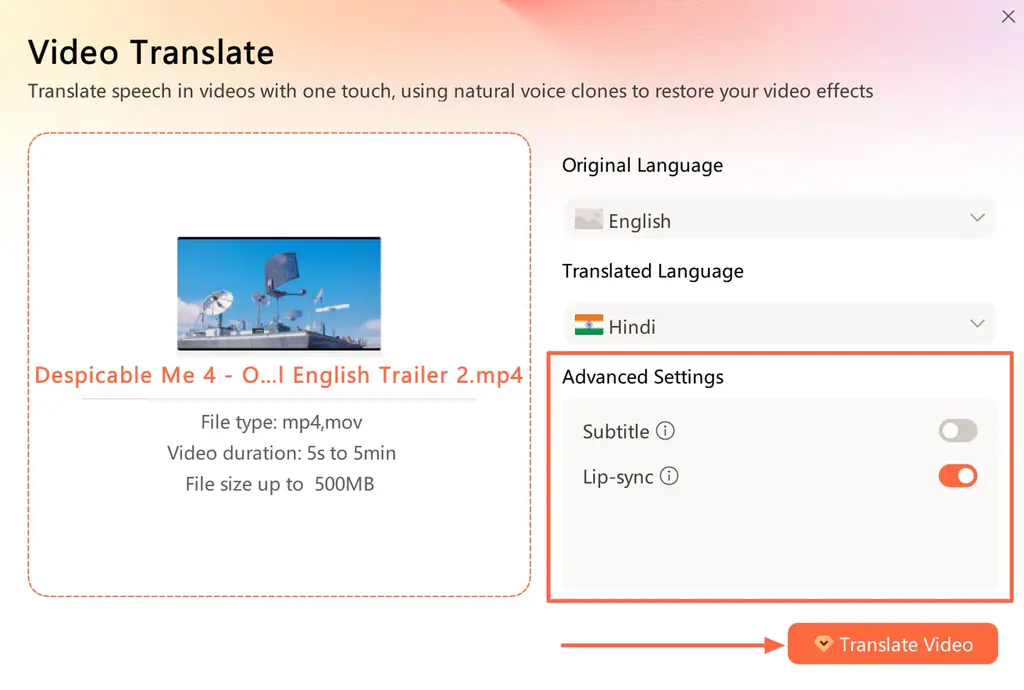 define other settings and translate