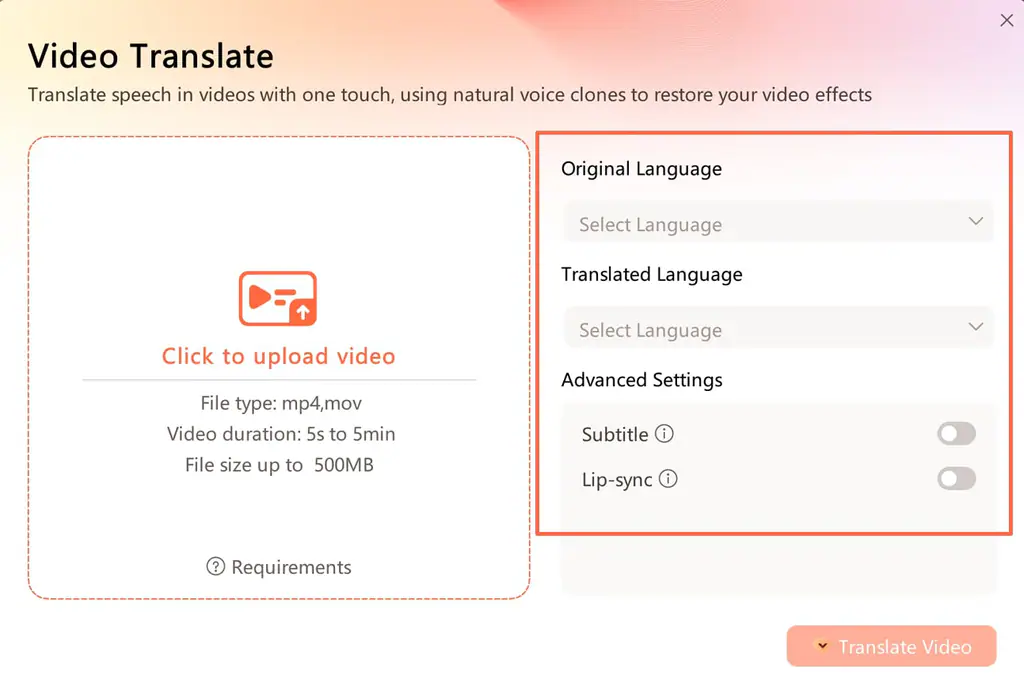 Select Languages and Other Translation Settings