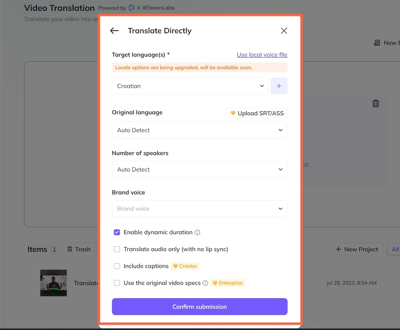 define translation parameters and proceed