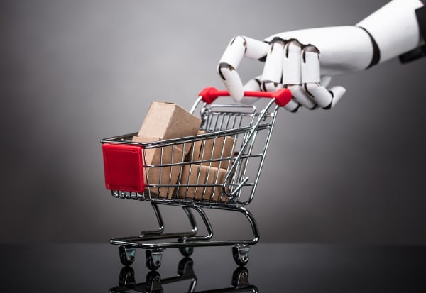 robot pushing a shopping cart