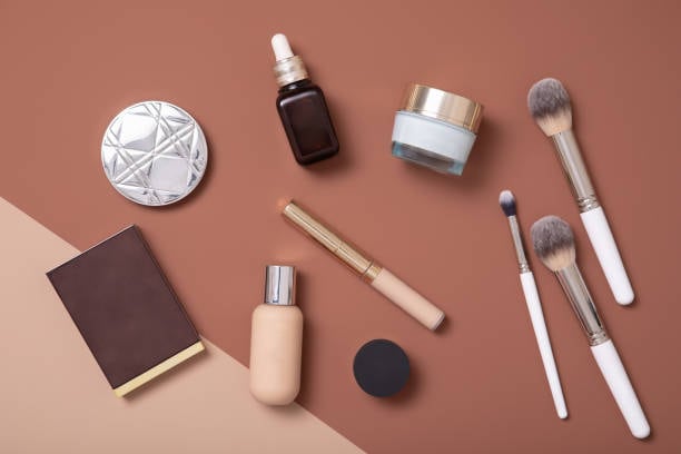 beauty products minimalist flat lay