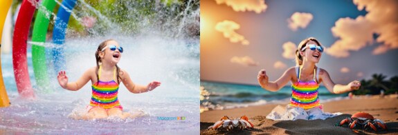  a toddler on the beach with sand toys and waves