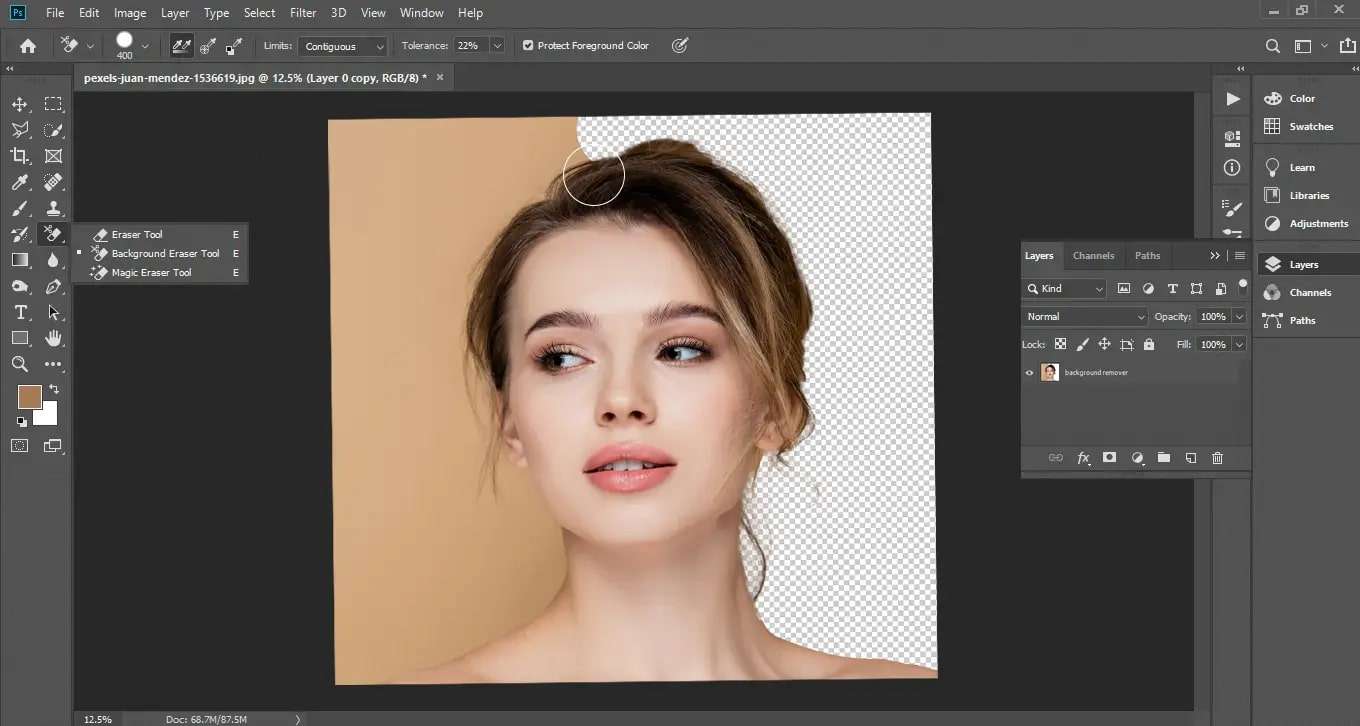 remove a background in photoshop with background eraser