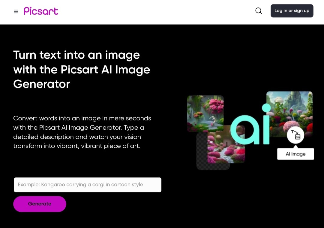 picsart ai image generator on web